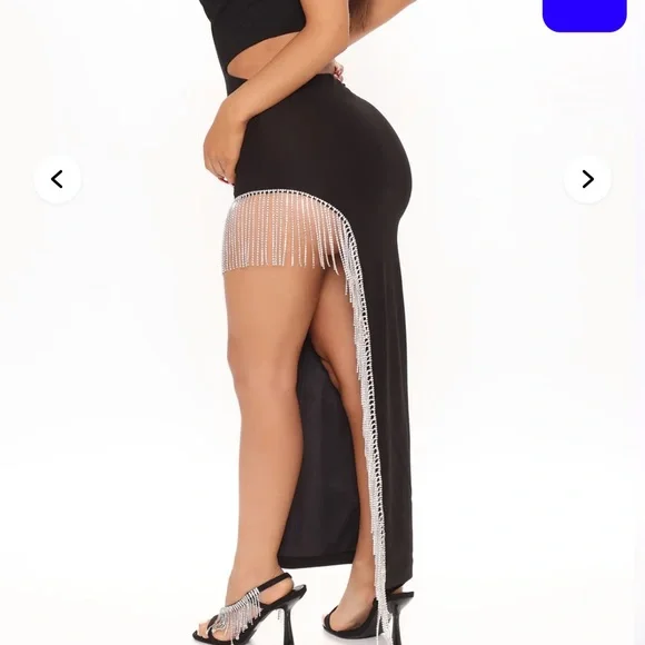 Fashion Nova Black Maxi Dress with Silver Fringe - Picture 3 of 3